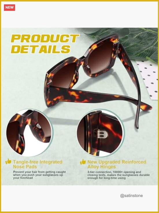 Oversized Square Frame Retro Vintage Sunglasses UV400 Protection main image 4